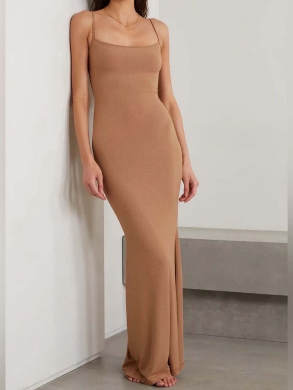 SKIMS 4XL Soft Lounge Long Slip Dress Ribbed Maxi Stretch Camel Tan Brown